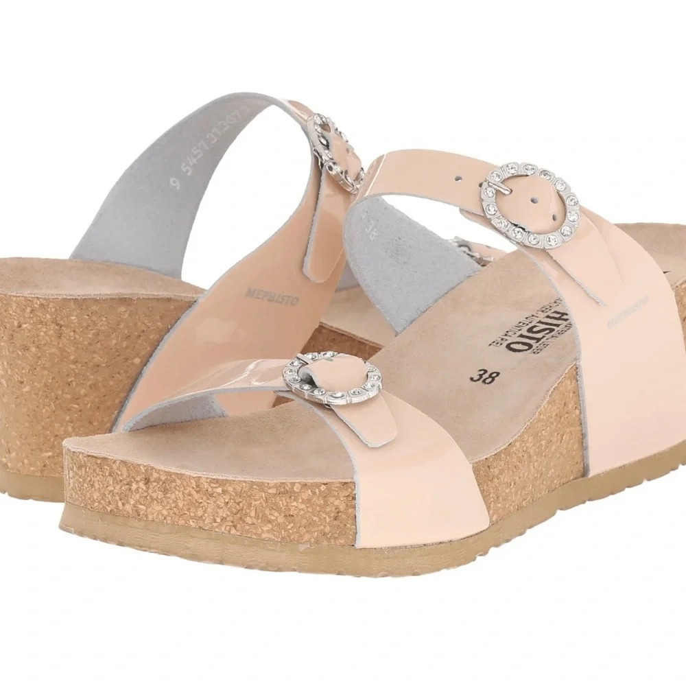 Sz 37(7.5)⭐️New Mephisto Lidia Nude Crystal Patent Leather Wedge.⭐️See Reference - Picture 2 of 15